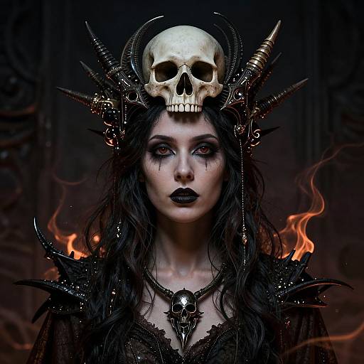 Woman with Skull Crown and Flames