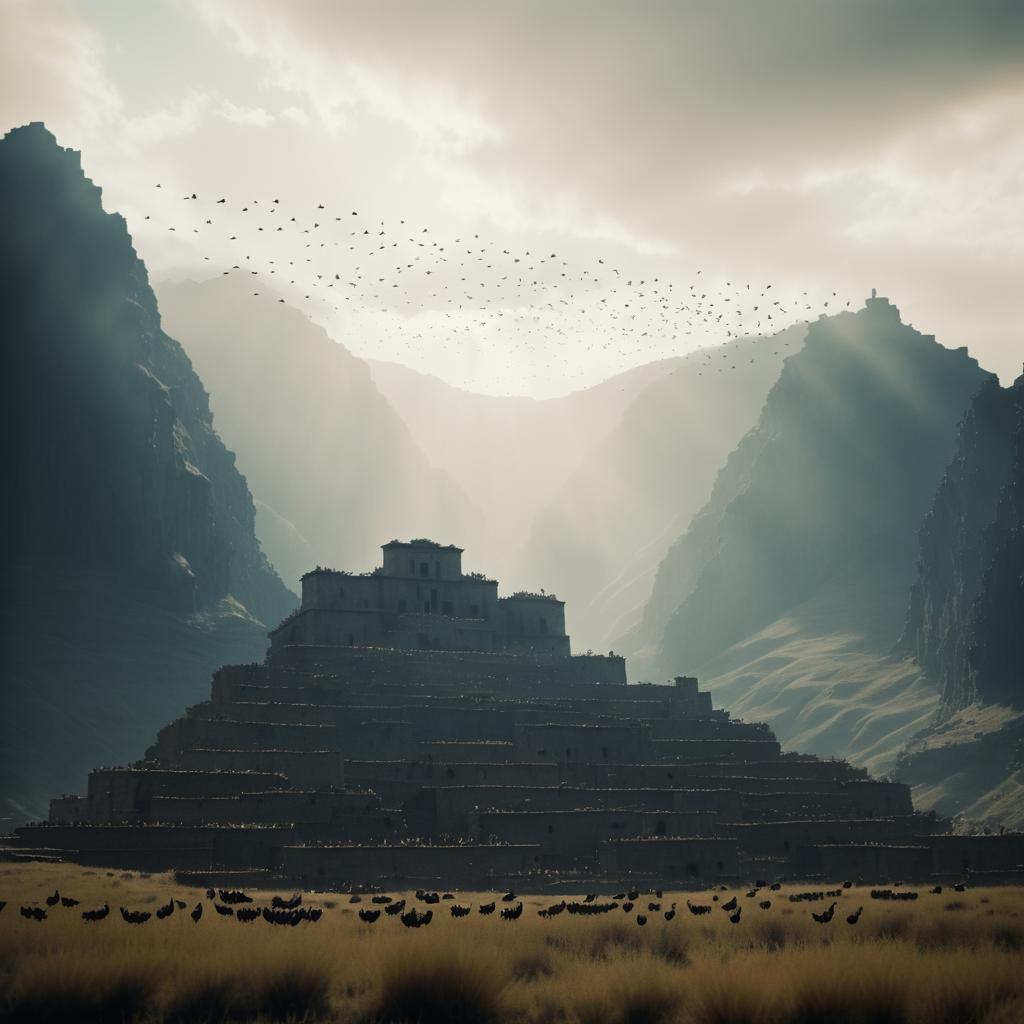 Epic Landscape: Incan Ruins and Birds