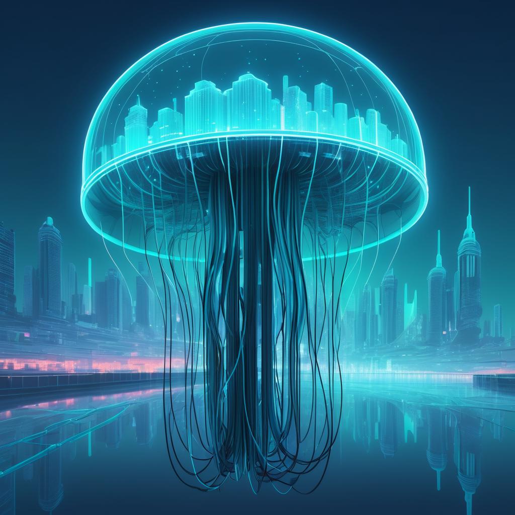 Luminous Jellyfish in Dystopian Landscape