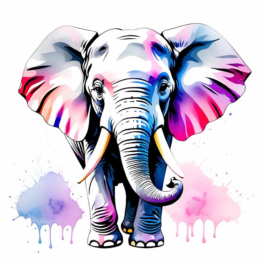 Cute Hand-Drawn Elephant in Watercolor