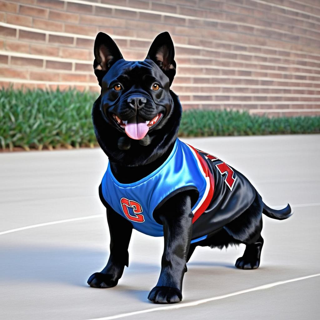 Dog in NBA Gear with Roaring Crowd