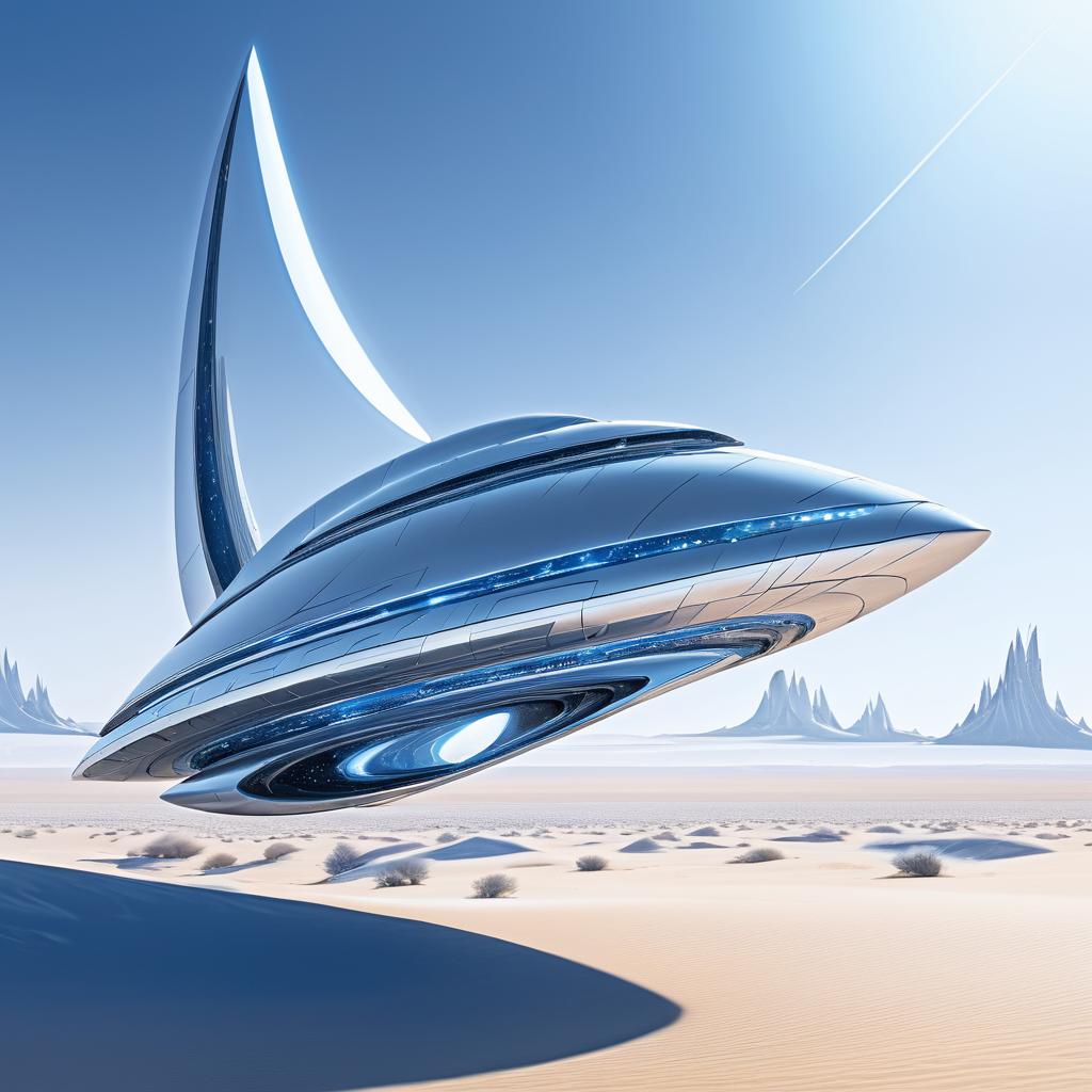 Sleek Sci-Fi Spaceship Art in Moebius Style