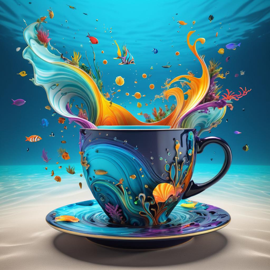 Surreal Aquatic Coffee Cup Artwork