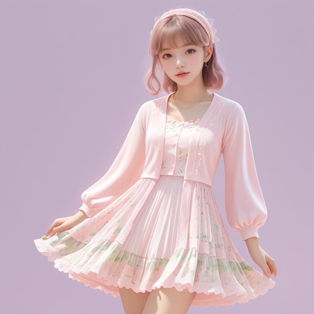 Whimsical Anime Girl in Pastel Pink