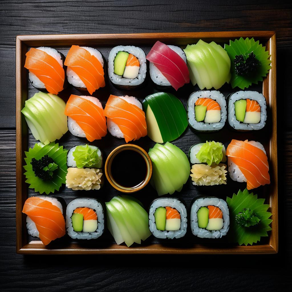 Elegant Sushi Platter with Moody Lighting