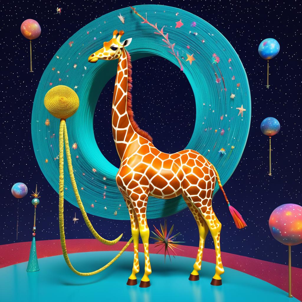 Surreal Giraffe in Celestial Art Installation