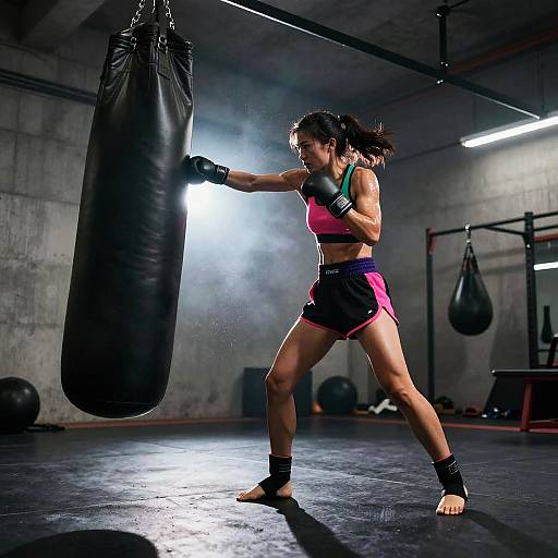 Dynamic Neon Kickboxing Woman Action