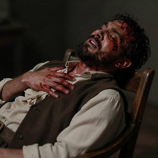 Injured Man Leaning Back on Wooden Chair