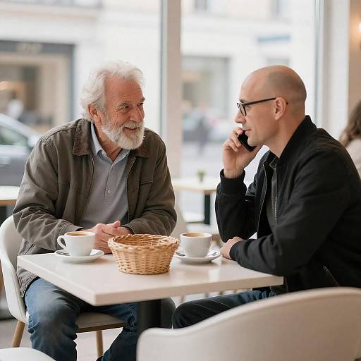 Elderly Man Smiling in Café