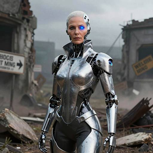 Grimdark Sci-Fi Cyborg Woman in Ruins