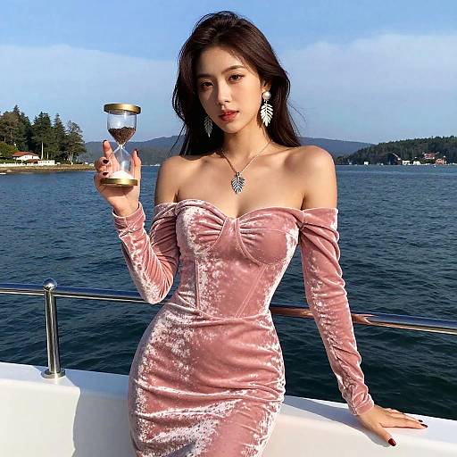 Elegant Hourglass Woman on Luxury Boat