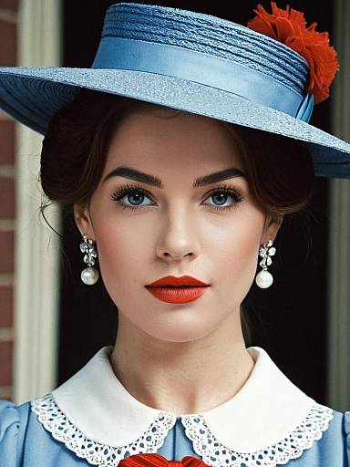 Woman in Mary Poppins Costume with Blue Hat