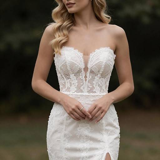 Blonde Bride in Lace Wedding Gown