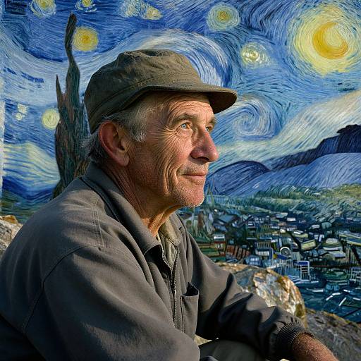 Portrait of Weathered Fisherman by Sea