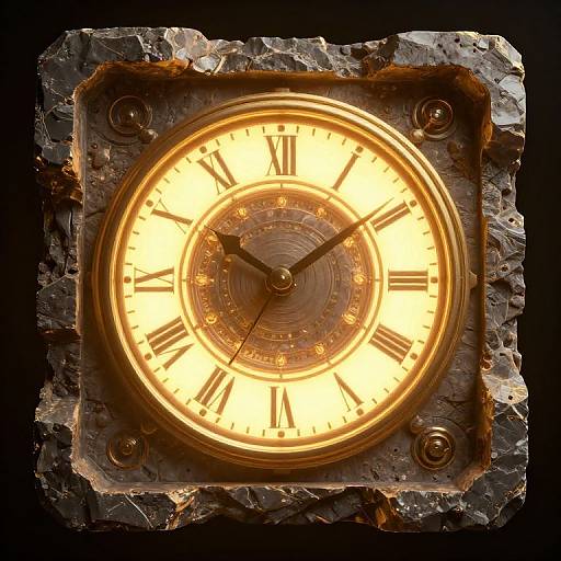 Cyberpunk Golden Clock in Stone Frame