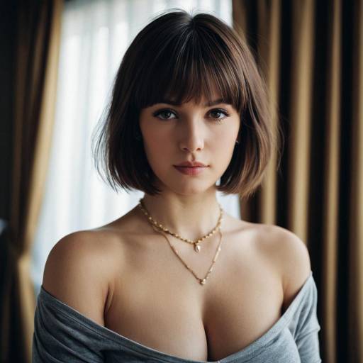 Realistic Portrait of Girl with Curtain Bangs