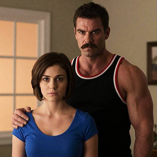 Muscular Man and Woman with Intense Expressions