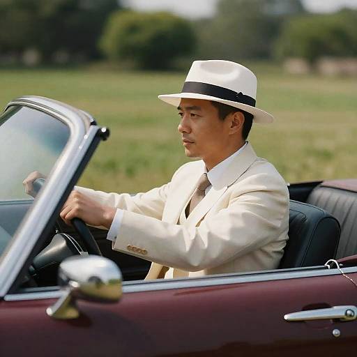 Elegant Man Driving a Maroon Convertible