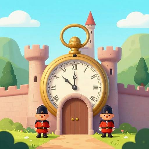 Cartoon Pocket Watch Castle Scene