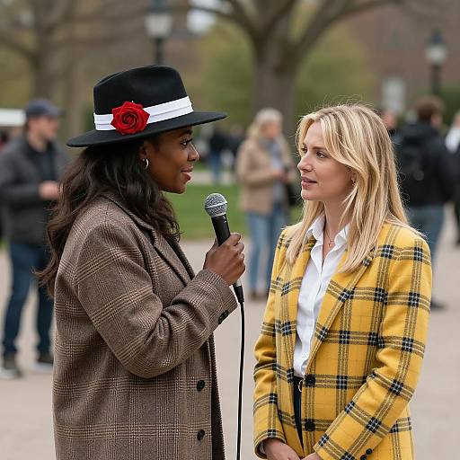 Outdoor Interview Between Two Women in Park