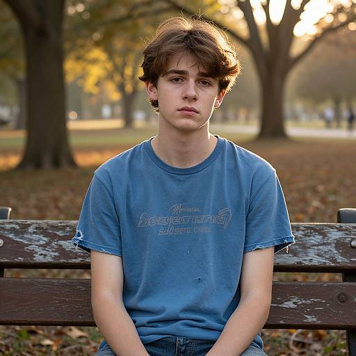 Thoughtful Young Adult in Autumn Park