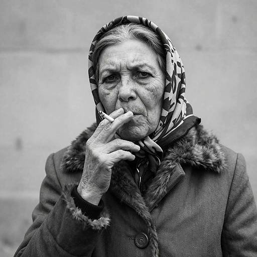 Serious Elderly Woman in Black-and-White