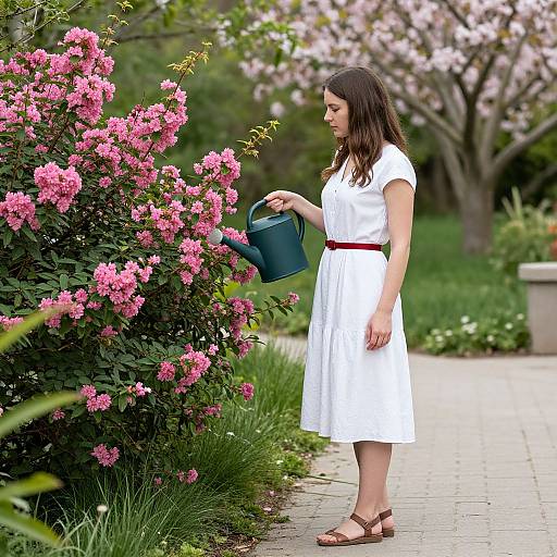 Young Woman Gardening in Serene Garden