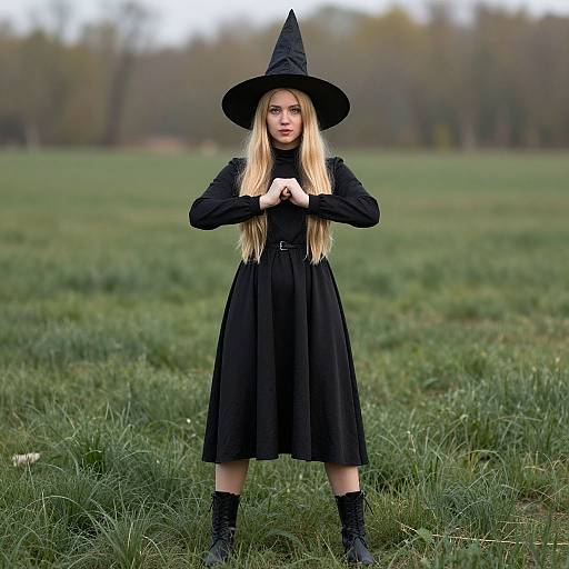 Blonde Witch in Black Dress