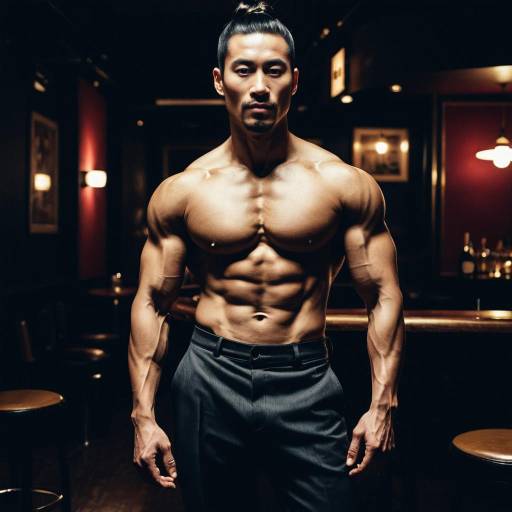 Muscular East Asian Man in Jazz Club