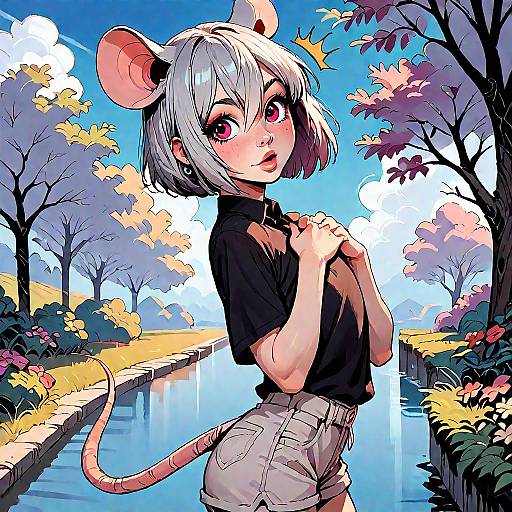 Anime Style Mouse Humanoid Girl in Park