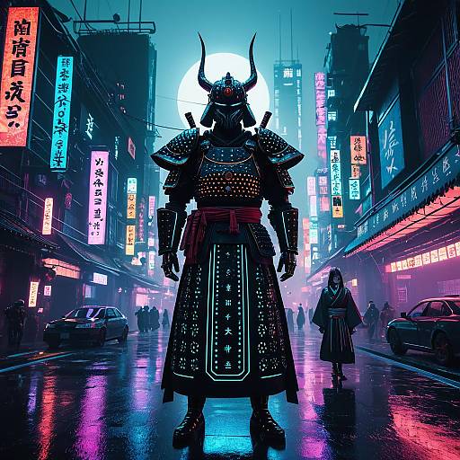 Neon Samurai and AI Guardian in Cyberpunk