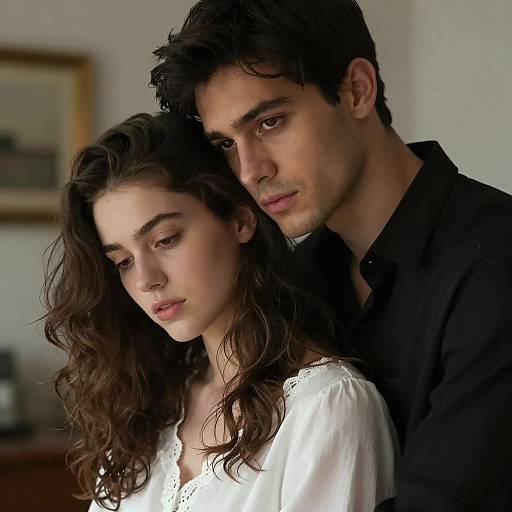 Intimate moment between young couple indoors