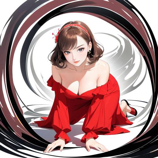 Elegant Brunette in a Red Dress