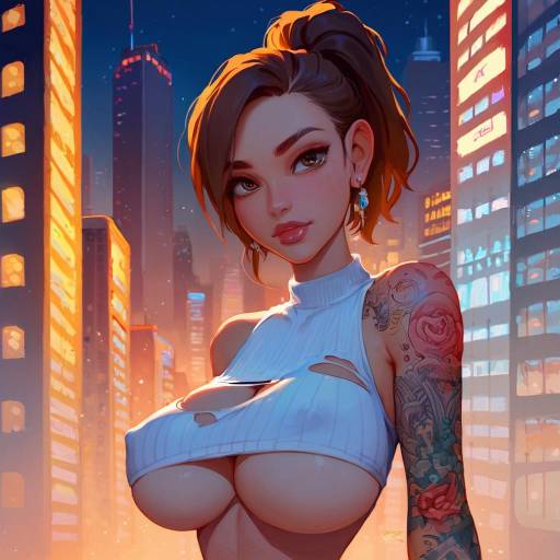 Night City Vibes: Edgy Tattooed Girl