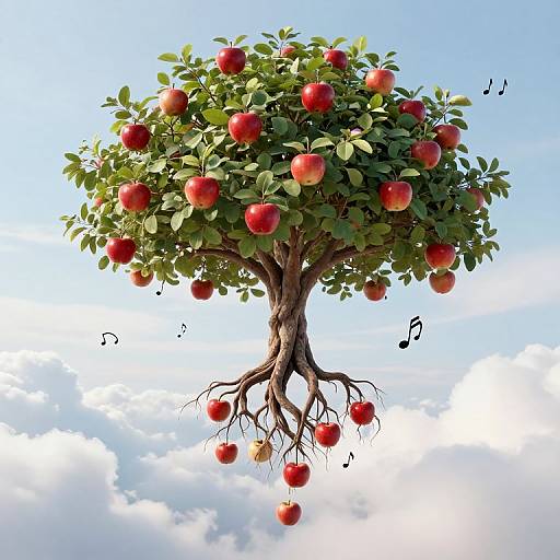 Whimsical Floating Apple Tree Scene
