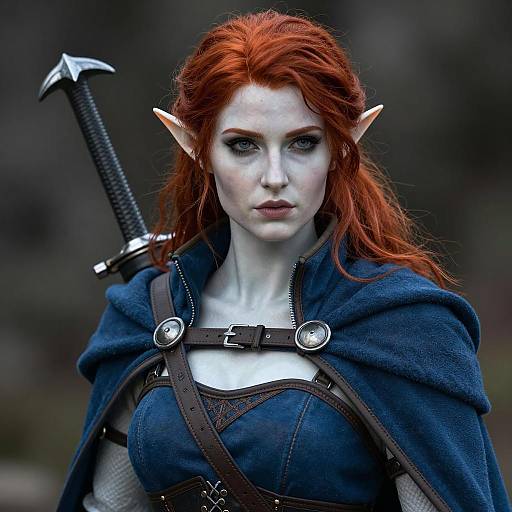 Portrait of Female Elf Warrior with Red Hair