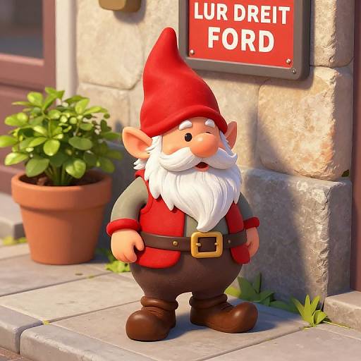 Colorful Gnome on Stone Sidewalk