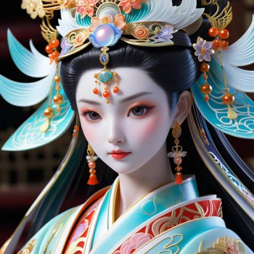 Elegant Shinto Priestess in 3D Detail