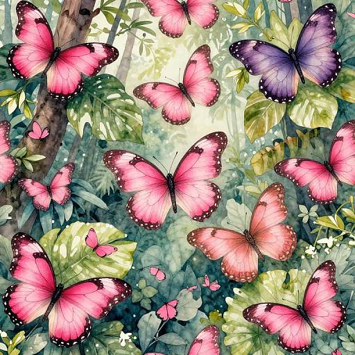 Colorful Watercolor Pink Butterflies Wallpaper
