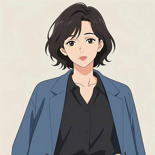 Stylish Anime Woman with Short Wavy Hair