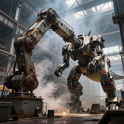 Dystopian Factory Producing Robotic Dinosaurs