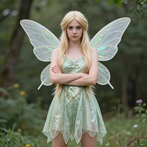 Blonde Fairy in Green Dress