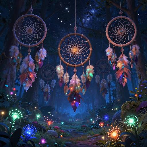 Mystical Dreamcatcher Forest Nightscape