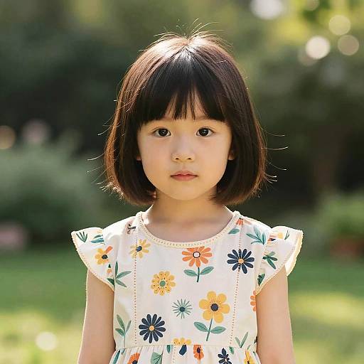 Classic Bob on Girl in Floral Dress