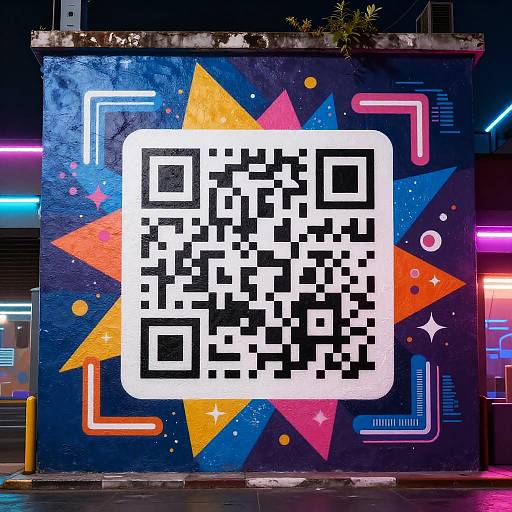 Futuristic QR Code Street Art Mural