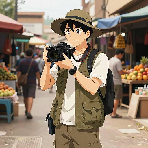 Anime Style Travel Photographer in Market