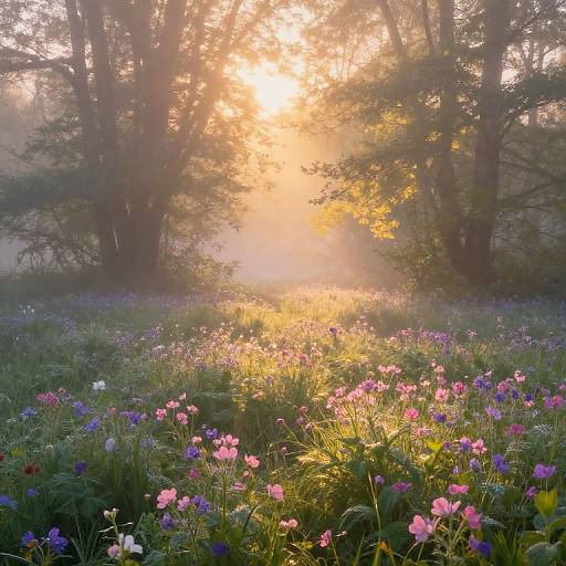 Sunlit Misty Forest Glade