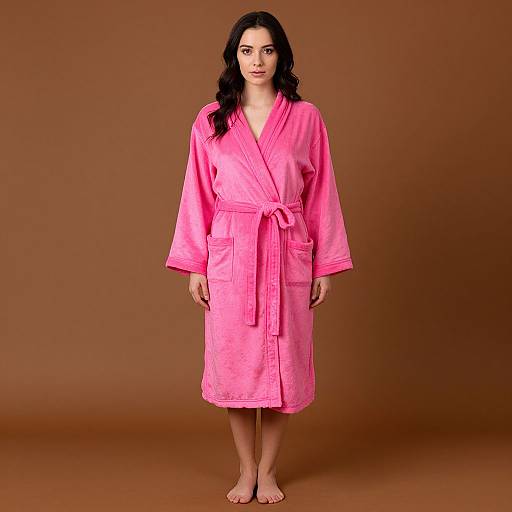 Woman in Pink Fleece Dressing Gown