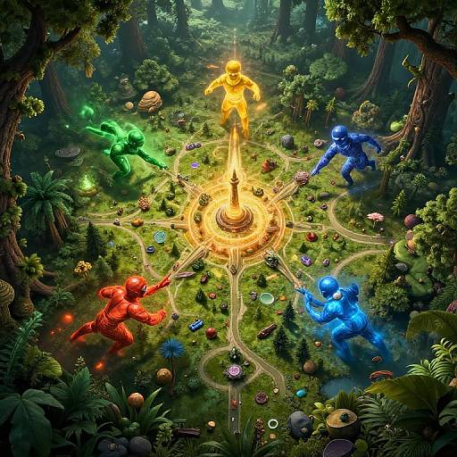 Mythological Energy Battle in Forest