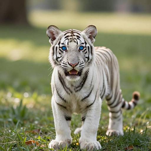 White Tiger Cub on Grass